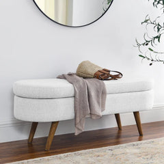 Oval Storage Ottoman Bench – 43.5" Wide with Hidden Storage & Rubber Wood Legs