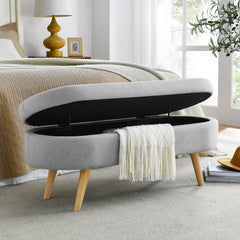 Oval Storage Ottoman Bench – 43.5" Wide with Hidden Storage & Rubber Wood Legs