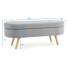 Oval Storage Ottoman Bench – 43.5" Wide with Hidden Storage & Rubber Wood Legs