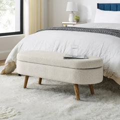 Oval Storage Ottoman Bench – 43.5" Wide with Hidden Storage & Rubber Wood Legs