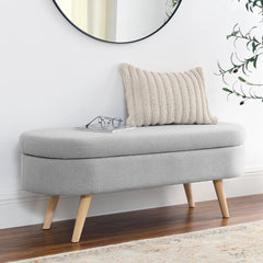 Oval Storage Ottoman Bench – 43.5" Wide with Hidden Storage & Rubber Wood Legs
