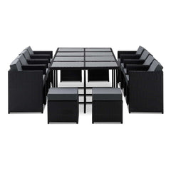 Gardeon Outdoor Dining Set 13 Piece Wicker Table Chairs Setting Black