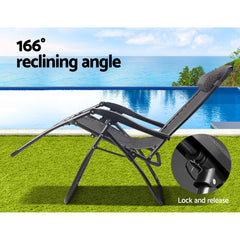 Gardeon 2PC Zero Gravity Chair Folding Outdoor Recliner Adjustable Sun Lounge Camping Beige