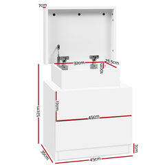 Artiss Bedside Table 2 Drawers Lift-up Storage - COLEY White