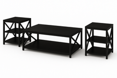 3-Piece Industrial Coffee Table Set – Rectangular Center Table with 2 Side Tables