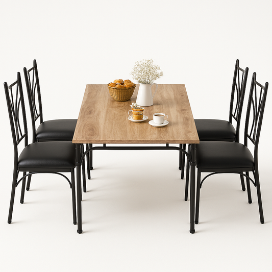 6-Piece Dining Table Set with 4 Chairs and Bench – Rectangular Wood Kitchen Table for Family Dining
