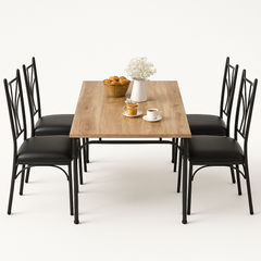 6-Piece Dining Table Set with 4 Chairs and Bench – Rectangular Wood Kitchen Table for Family Dining