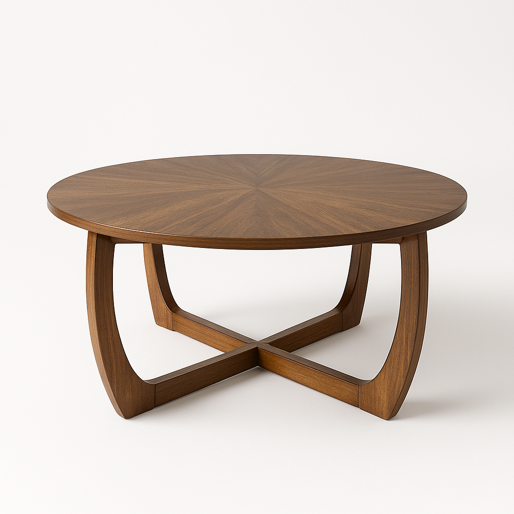 Round Wood Coffee Table – Mid Century Modern Walnut Centerpiece