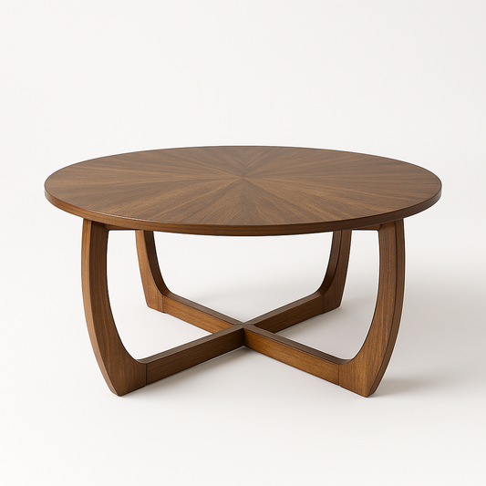Round Wood Coffee Table – Mid Century Modern Walnut Centerpiece
