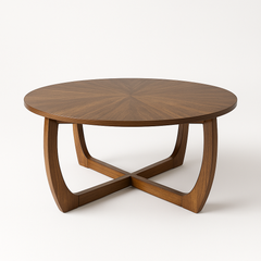 Round Wood Coffee Table – Mid Century Modern Walnut Centerpiece