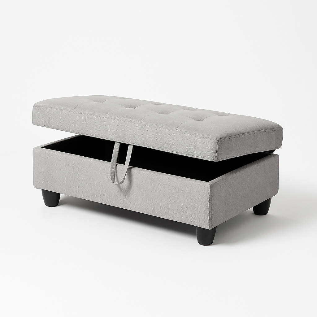 Light Grey Pineapple Fabric Storage Ottoman – Functional Accent for Any Space