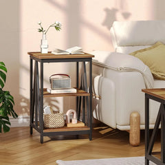 3-Piece Industrial Coffee Table Set – Rectangular Center Table with 2 Side Tables
