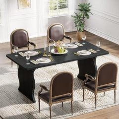 63" Rectangular Black Dining Table for 4–6 – Large Kitchen Table for Dining Room or Farmhouse Spaces