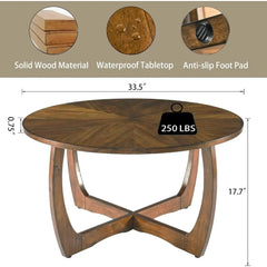 Round Wood Coffee Table – Mid Century Modern Walnut Centerpiece
