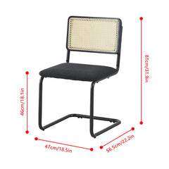 Rattan Dining Chairs Set of 2 – Black Cantilever Frame with Cane Back & Teddy Fleece Seat