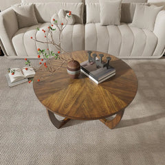 Round Wood Coffee Table – Mid Century Modern Walnut Centerpiece