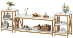 3-Piece Industrial Coffee Table Set – Rectangular Center Table with 2 Side Tables
