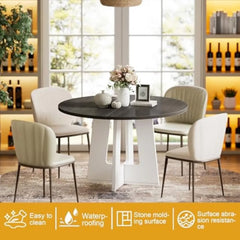 Round Farmhouse Dining Table for 4