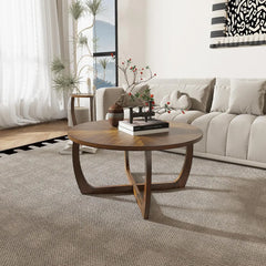 Round Wood Coffee Table – Mid Century Modern Walnut Centerpiece