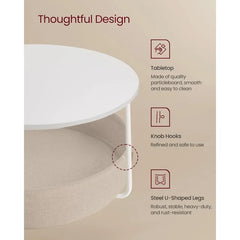 Round Coffee Table with Fabric Storage Basket