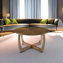 Round Wood Coffee Table – Mid Century Modern Walnut Centerpiece