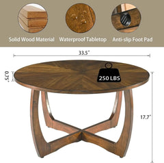 Round Wood Coffee Table – Mid Century Modern Walnut Centerpiece