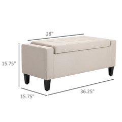 Modern Storage Ottoman Bench – Beige Linen Upholstered Seating with Hidden Storage