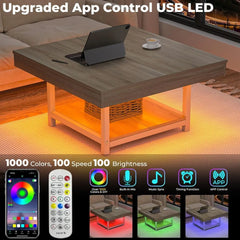 LED Square Coffee Table with Storage – 31.5" Modern Farmhouse Centerpiece