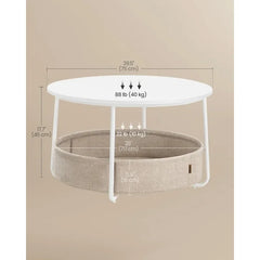 Round Coffee Table with Fabric Storage Basket
