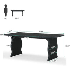 63" Rectangular Black Dining Table for 4–6 – Large Kitchen Table for Dining Room or Farmhouse Spaces