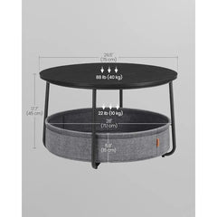 Round Coffee Table with Fabric Storage Basket