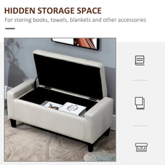 Modern Storage Ottoman Bench – Beige Linen Upholstered Seating with Hidden Storage