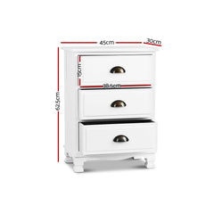 Artiss Bedside Table 3 Drawers Vintage - THYME White