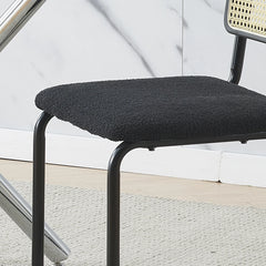 Rattan Dining Chairs Set of 2 – Black Cantilever Frame with Cane Back & Teddy Fleece Seat