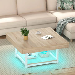 LED Square Coffee Table with Storage – 31.5" Modern Farmhouse Centerpiece