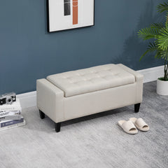 Modern Storage Ottoman Bench – Beige Linen Upholstered Seating with Hidden Storage