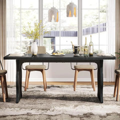 63" Rectangular Black Dining Table for 4–6 – Large Kitchen Table for Dining Room or Farmhouse Spaces