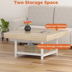 LED Square Coffee Table with Storage – 31.5" Modern Farmhouse Centerpiece