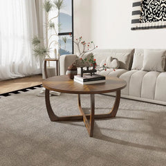Round Wood Coffee Table – Mid Century Modern Walnut Centerpiece