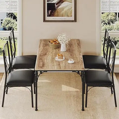 6-Piece Dining Table Set with 4 Chairs and Bench – Rectangular Wood Kitchen Table for Family Dining