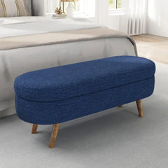 Oval Storage Ottoman Bench – 43.5" Wide with Hidden Storage & Rubber Wood Legs