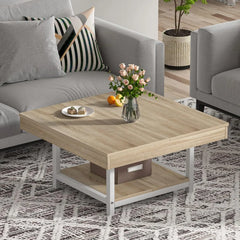 LED Square Coffee Table with Storage – 31.5" Modern Farmhouse Centerpiece