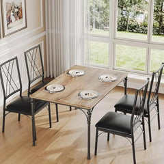 6-Piece Dining Table Set with 4 Chairs and Bench – Rectangular Wood Kitchen Table for Family Dining