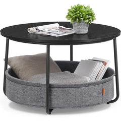 Round Coffee Table with Fabric Storage Basket