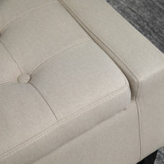 Modern Storage Ottoman Bench – Beige Linen Upholstered Seating with Hidden Storage