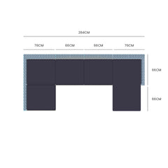 LONDON RATTAN 6 Seater Modular Outdoor Lounge Setting with Ottoman, Grey