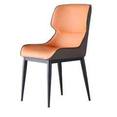 Orange Brown Italian Minimal List Dining Chairs PU Retro Chair Cafe Kitchen Modern Metal Legs x2