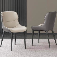 Orange Brown Italian Minimal List Dining Chairs PU Retro Chair Cafe Kitchen Modern Metal Legs x2