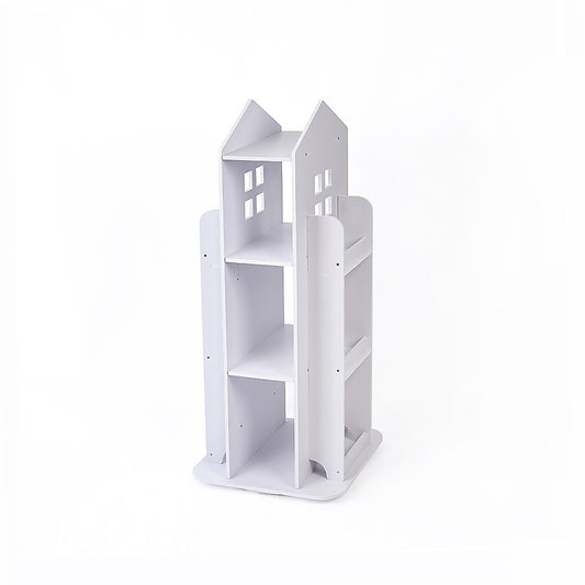 Rotating Bookcase Bookshelf Kid's Book Organiser Rack Wooden Castle Display Shelf